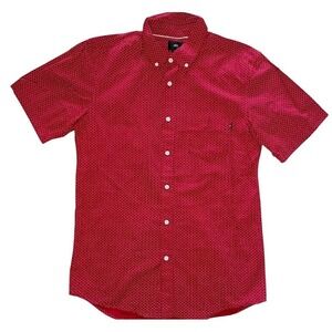 Men's Obey Worldwide Button Up Shirt Short‎ Sleeve Red Patterned Everyday Sz S